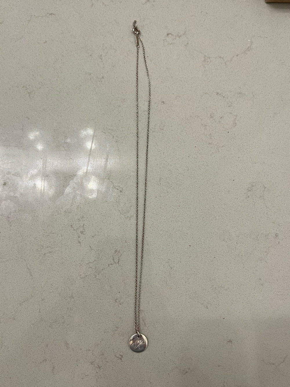 Tiffany & Co. Sterling Silver Initial ‘K’ Round Pendant Necklace